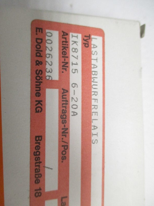 E. DOLD & SOHNE IK8715 0026236 CONTROL RELAY 6-20A NSMP