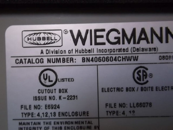 HUBBELL WIEGMANN BN4060604CHWW ELECTRICAL BOX NSMP