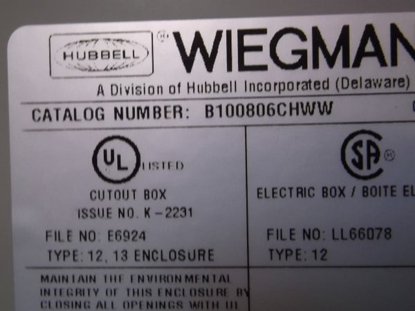 HUBBELL WIEGMANN B100806CHWW ENCLOSURE NSMP