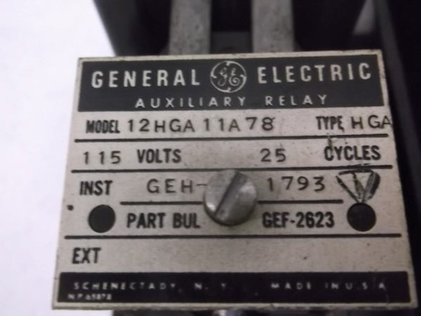 GENERAL ELECTRIC 12HGA11A78 AUXILIARY RELAY  UNMP