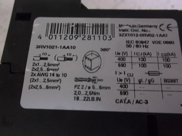 SIEMENS 3RV1021-1AA10 OVERLOAD RELAY (AS PICTURED)  NSNP