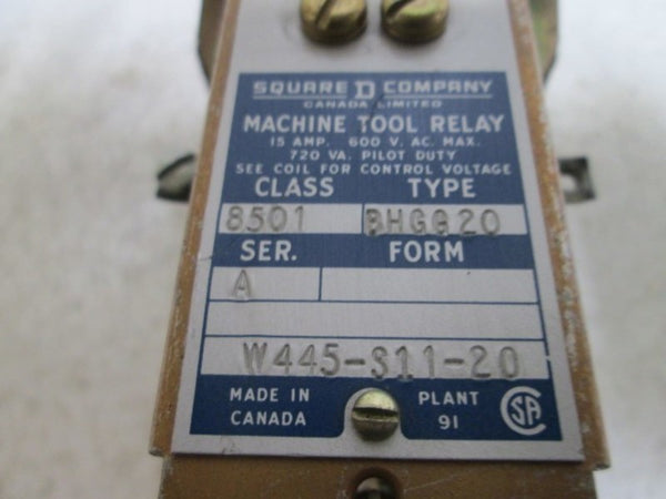 SQUARE D 8501-BHGG20 CONTROL RELAY 15AMP UNMP