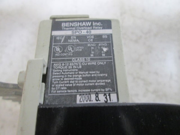 BENSHAW SPO-40 THERMAL OVERLOAD RELAY UNMP