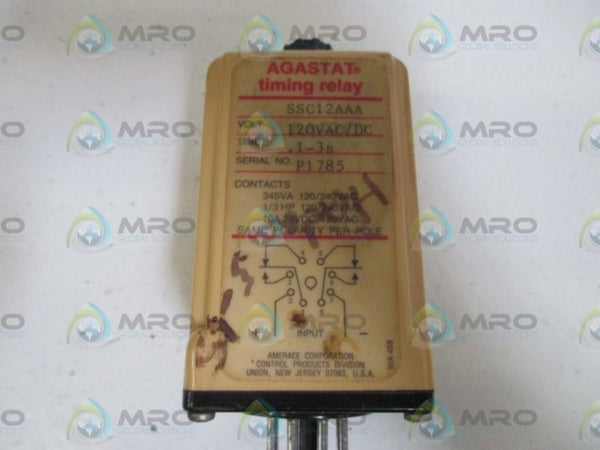 AGASTAT SSC12AAA TIMING RELAY .1-3S 120VAC/DC UNMP