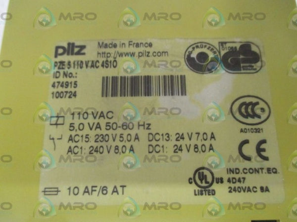 PILZ PZE5110VAC4S1O SAFETY RELAY NSMP