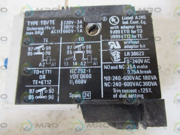 SQUARE D 9065 TD1,2 OVERLOAD RELAY 1,2-1,8A UNMP