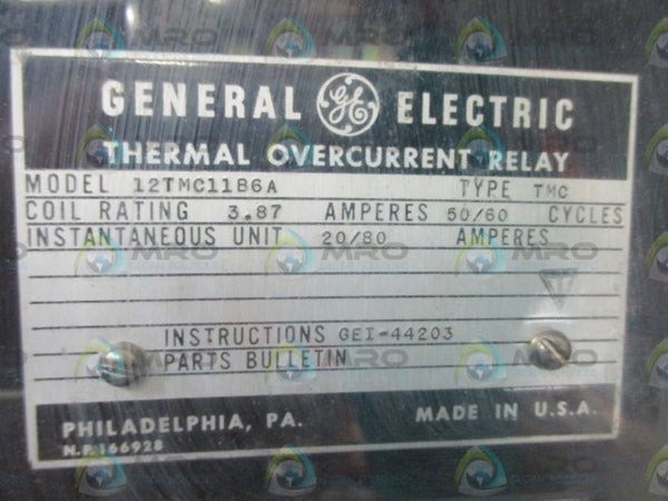 GENERAL ELECTRIC 12TMC11B6A THERMAL OVERCURRENT RELAY  UNMP