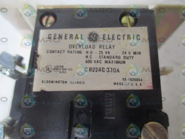 GENERAL ELECTRIC CR224C 310A OVERLOAD RELAY UNMP