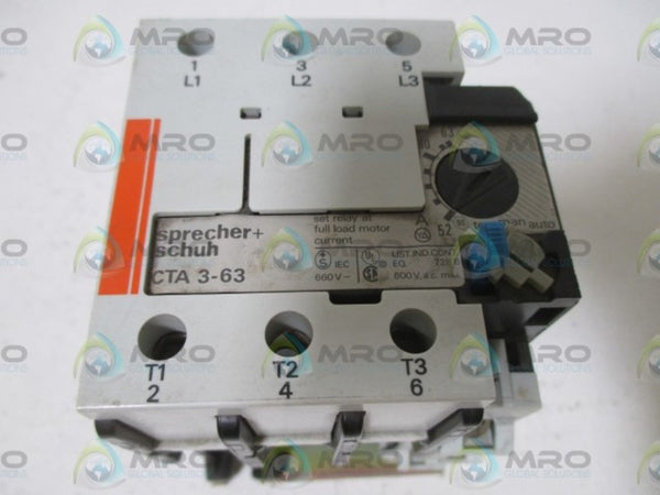 SPRECHER+SCHUH CTA3-63 OVERLOAD RELAY 52-63 UNMP