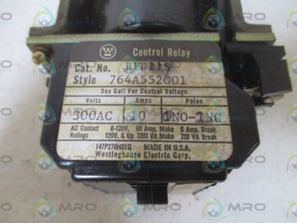 WESTINGHOUSE BFD11S (764A552G01) CONTROL RELAY 48VDC UNMP