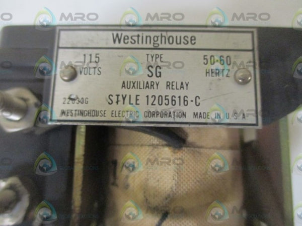 WESTINGHOUSE 1205616-C TYPE SG AUXILIARY RELAY  UNMP