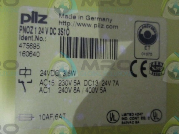 PILZ PNOZ 1 24 V DC 3S10 SAFETY RELAY UNMP