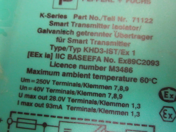 PEPPERL+FUCHS KHD3-ICR/EX130200 TRANSFORMER ISOLATED REPEATER UNMP