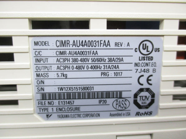 YASKAWA CIMR-AU4A0031FAA 380-480VAC 38-29A UNMP