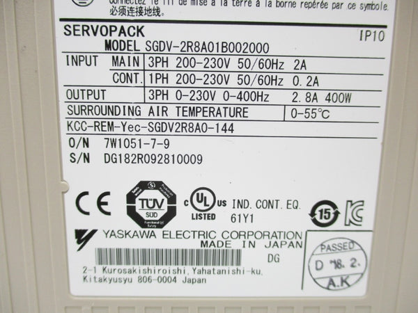 YASKAWA SGDV-2R8A01B002000 200-230V 2A NSMP