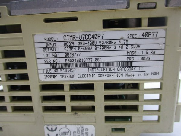YASKAWA ELECTRIC CIMR-V7CC40P7 380-460V 4.7A NSNP