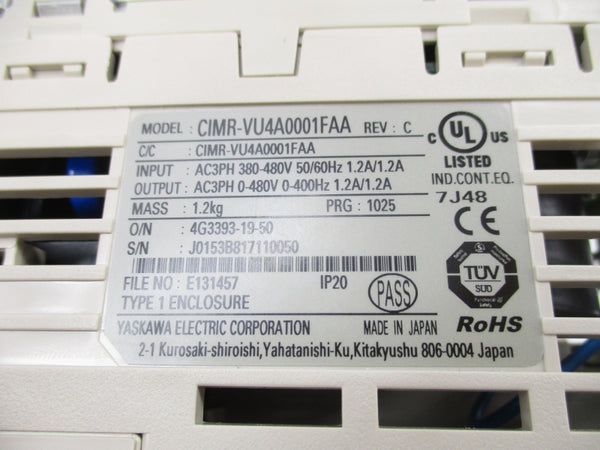 YASKAWA CIMR-VU4A0001FAA 0-480V 1.2/1.2A NSMP