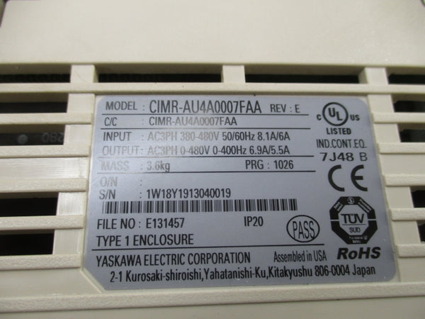 YASKAWA CIMR-AU4A0007FAA 380-480V 8.1/6A NSMP