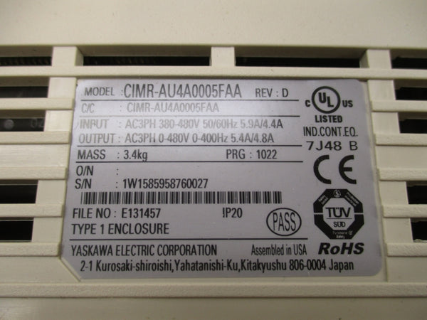 YASKAWA CIMR-AU4A0005FAA 380V-480V 5.9/4.4A NSMP
