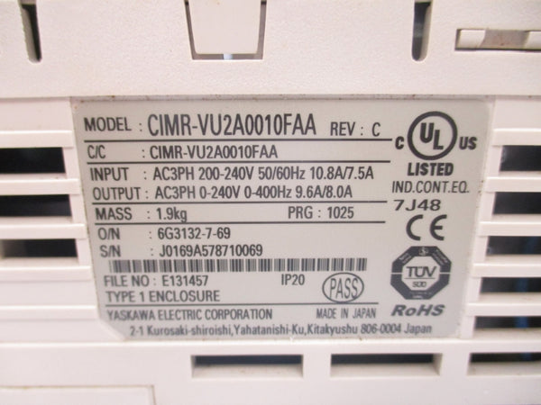 YASKAWA CIMR-VU2A0010FAA 200-240V 10.8A/7.5A NSNP