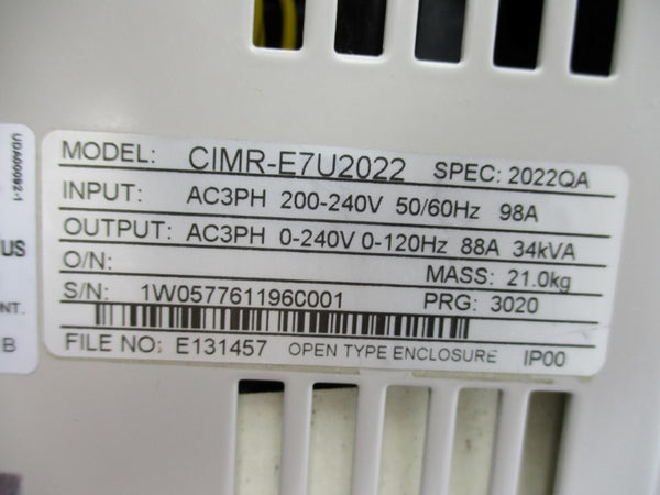 YASKAWA CIMR-E7U2022 20221B 200-240V 98A UNMP