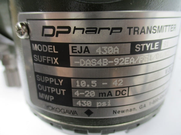 YOKOGAWA EJA430A-DAS4B-92EA/FF1/D1/K2 10.5-42VDC 430PSI NSNP