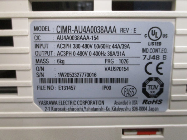 YASKAWA ELECTRIC CIMR-AU4A0038AAA 380-480VAC 44/39A UNMP