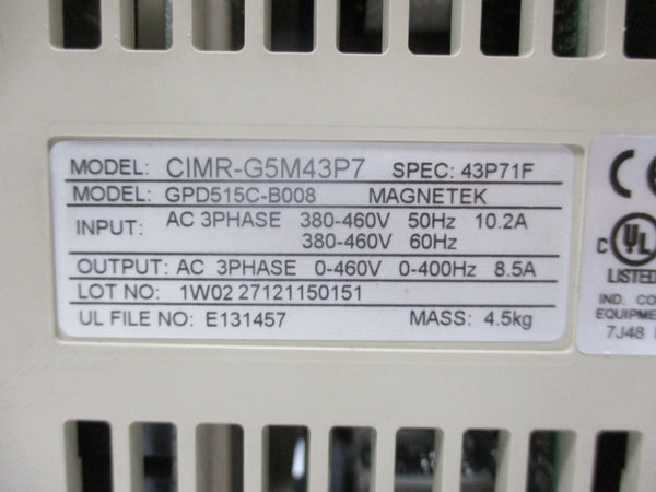 YASKAWA CIMR-G5M43P7 10.2A 460V NSNP