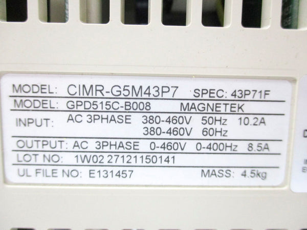 YASKAWA CIMR-G5M43P7 (AS PICTURED) 10.2A 460V NSMP