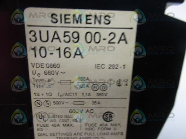 SIEMENS 3UA5900-2A OVERLOAD RELAY UNMP