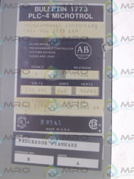 ALLEN BRADLEY 1773 L1A SER. A PROCESSOR F/W REV B CONTROLLER  NSMP
