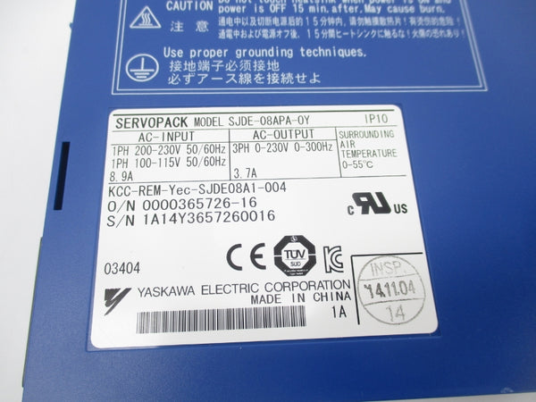 YASKAWA ELECTRIC SJDE-08APA-0Y 200-230V 8.9A UNMP