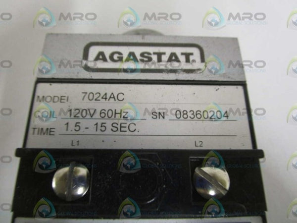 AGASTAT 1.5-15SEC. 120V TIME RELAY RELAY 7024AC (AS PICTURED)  NSNP