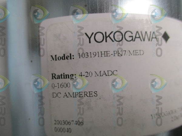 YOKOGAWA 103191HE-PK7/MED PANEL METER 0-1600 DC AMPS NSNP