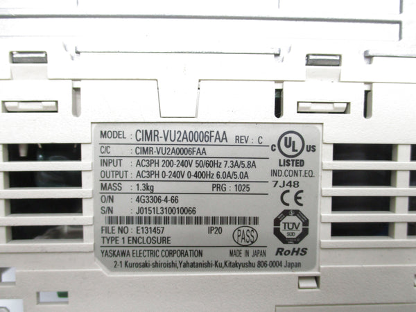 YASKAWA CIMR-VU2A0006FAA (AS PICTURED) UNMP