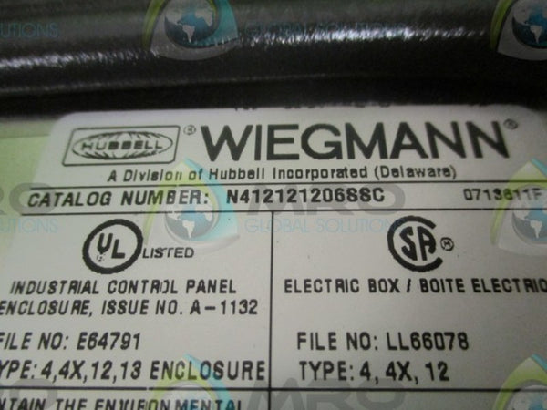 HUBBELL WIEGMANN N412121206SSC ENCLOSURE 12x12x6 NSMP