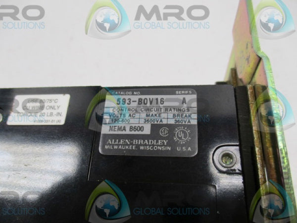ALLEN BRADLEY 593-B0V16 SER. A OVERLOAD RELAY 120-600V UNMP