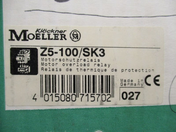 KLOCKNER MOELLER Z5-100/SK3 MOTOR OVERLOAD RELAY 70-100A NSMP