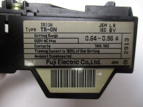 FUJI ELECTRIC TR-0N TR13N OVERLOAD RELAY 0,64-0,96A UNMP