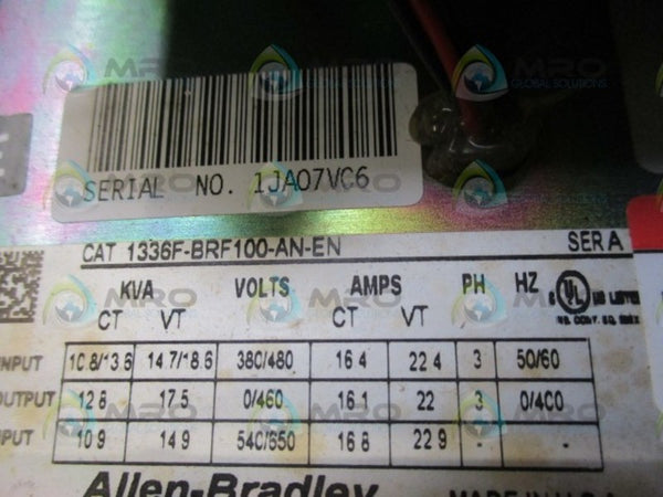 ALLEN BRADLEY 1336F-BRF100-AA-EN SER. A AC DRIVE (AS PICTURED) NSNP