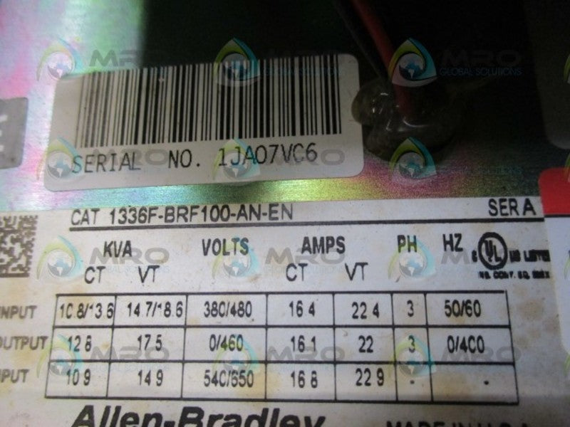 ALLEN BRADLEY 1336F-BRF100-AA-EN SER. A AC DRIVE (AS PICTURED) NSNP