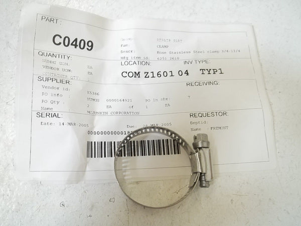 6251 2610 HOSE STAINLESS STEEL CLAMP 3/4" -13/4" NSNP