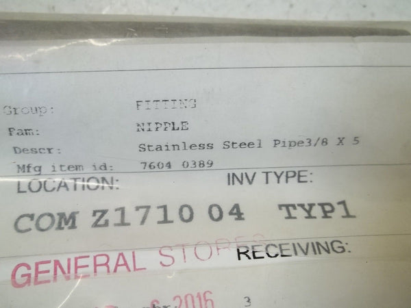 7604-0389 STAINLESS STREEL PIPE 3/8" X 5 NSNP