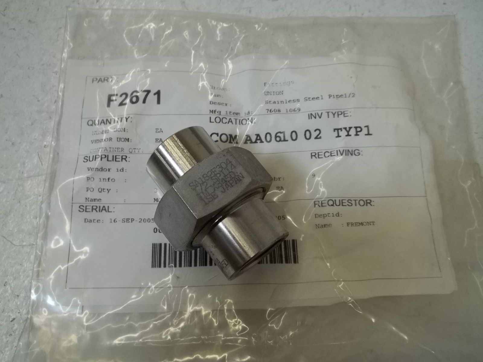 7608 1069 STAINLESS STEEL PIPE 1/2" NSNP