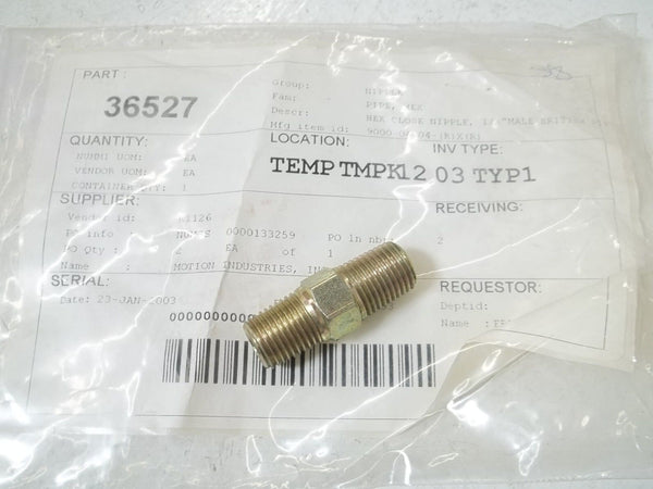 9000-04-04 HEX CLOSE NIPPLE, 1/4" MALE BRITISH PIPE NSNP