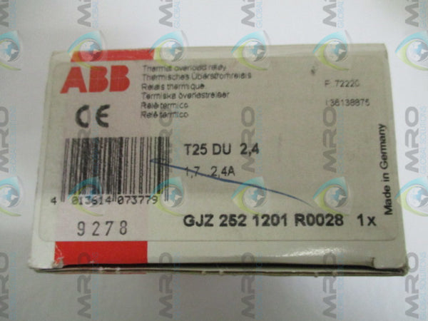 ABB T25DU2.4 GJZ2521201R0028 THERMAL OVERLOAD RELAY 1.7-2.4A NSMP