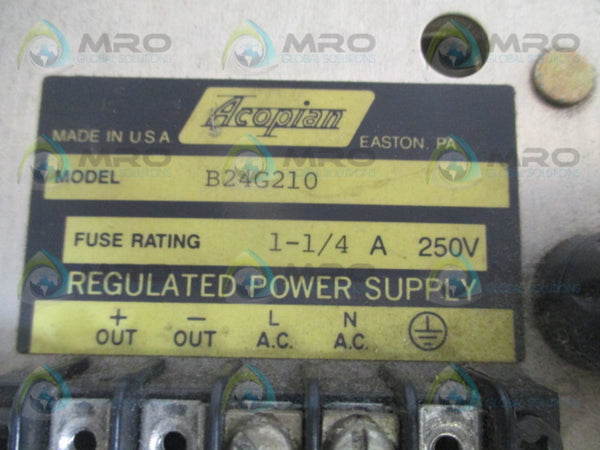 ACOPIAN B24G210 REGULATED POWER SUPPLY UNMP