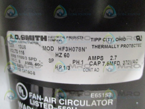 A.O. SMITH HF3H078N MOTOR 1/3 HP 1100 RPM NSNP