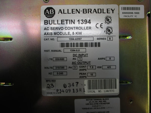 ALLEN BRADLEY 1394-AM07 SER. B 530/680VDC 8A REV. 23  NSMP