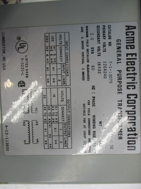 ACME ELECTRIC T-1-13075 120/240V NSNP